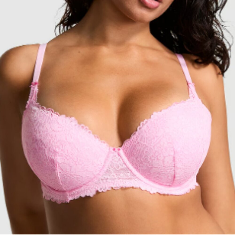 Victoria's Secret PINK Wink Lace Balconette Push Up Bra Light Pink Size 32D NWT